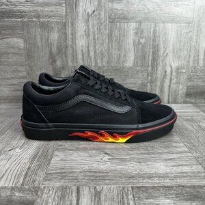 Vans Old Skool Women's size 9.5 Flame Wall Black Skate Shoes